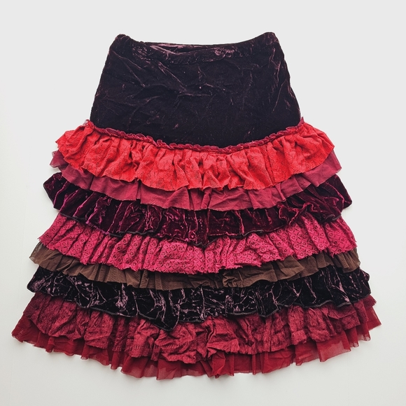 Sarissa Designs Dresses & Skirts - Sarissa Designs, Velvet Purple Red Boho Ruffles Skirt,